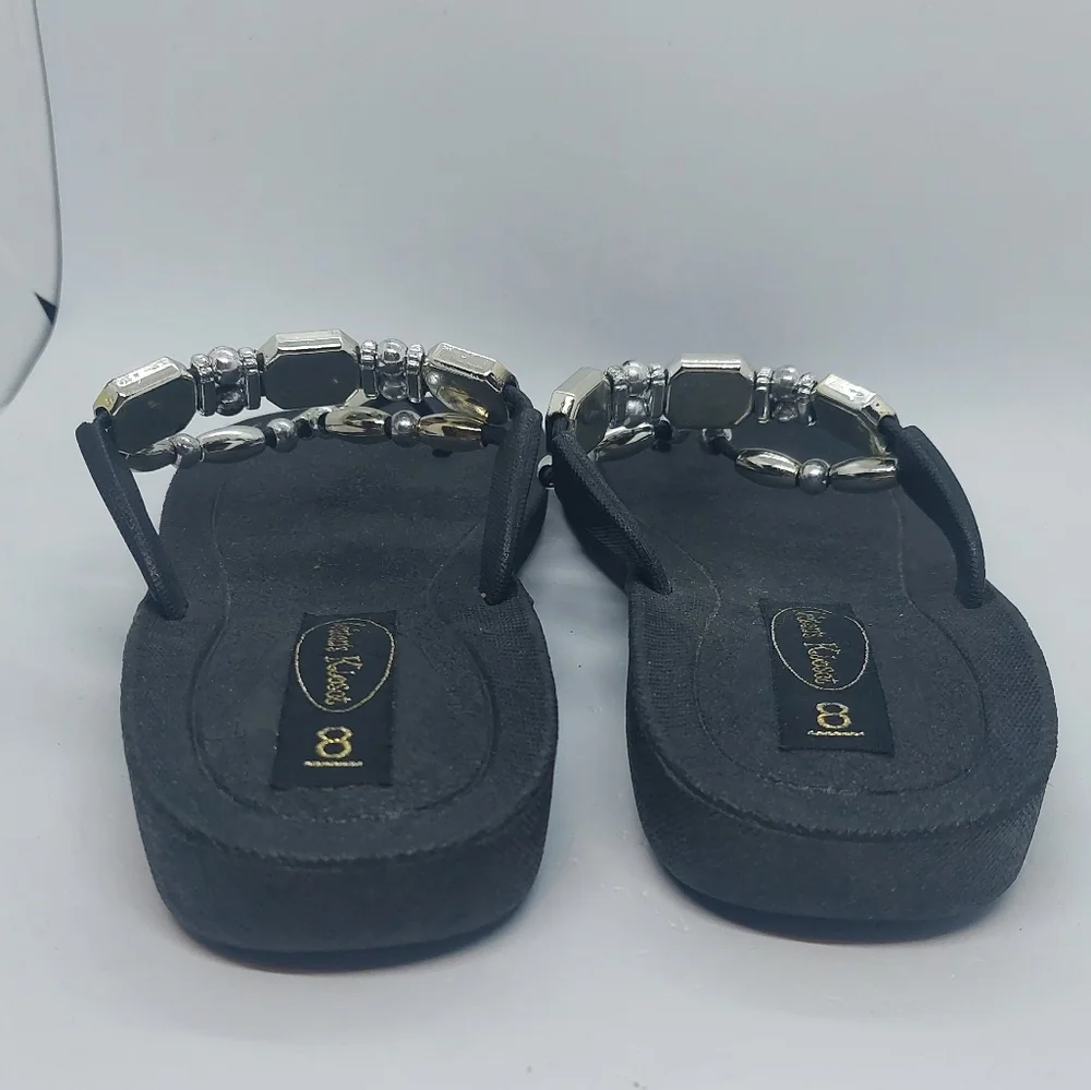 Kristen's Kloset Sandals Beach Pool Thong Jeweled Flip Flops Black Size 8